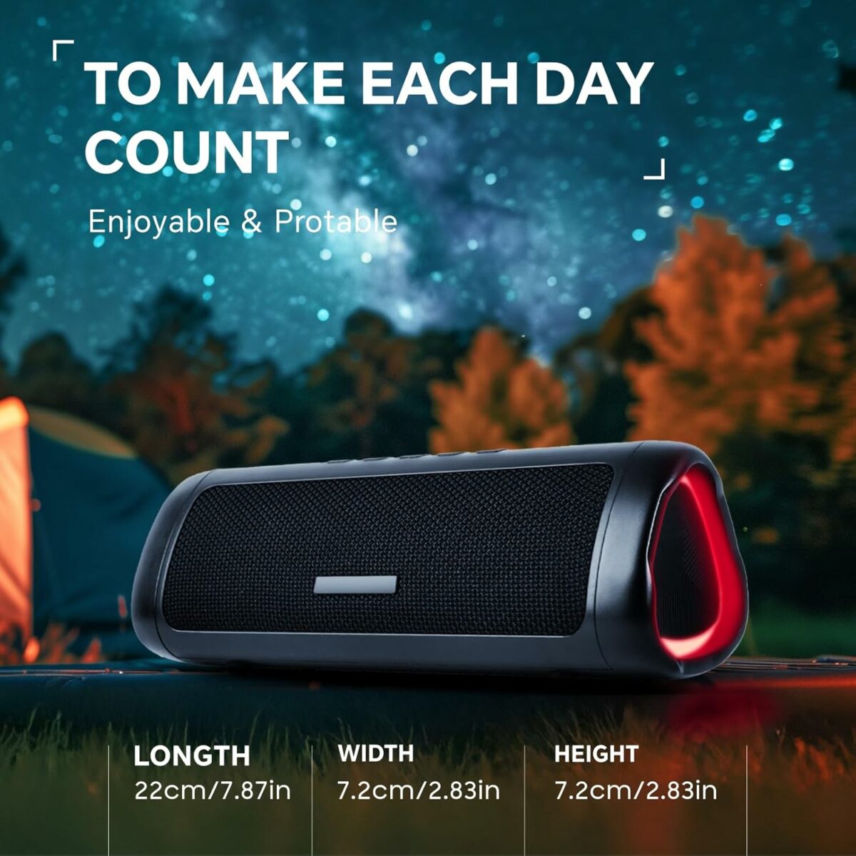 Baytion Portable Bluetooth Speaker, Portable Wireless Speaker with IPX5 Waterproof|TWS Paring|BT5.3|HD Sound|Up to 24H Playtime|Premium Design| Beat-Dynamic Light Show, for Party,Games,Movies,Outdoor