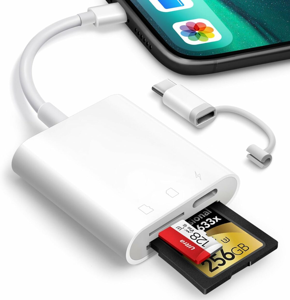 The Oyuiasle SD Card Reader for iPhone and iPad is a convenient plug-and-play accessory that allows users to view, transfer, and back up files from SD and microSD cards directly onto their iOS devices. Designed to simplify data management, it’s popular among photographers, game camera users, and anyone needing quick access to memory card content without a computer. Key Features: Compatibility: This card reader is compatible with iPhones and iPads through a Lightning connector, supporting devices running iOS 9.2 and later. It works with SD and microSD cards up to 512GB, providing flexibility for various storage needs. Plug and Play: With no need for additional apps, users can plug the reader into their device and access files directly through the Photos app or Files app on iOS. This makes it easy to view photos, videos, and documents quickly. Dual Slot Design: It has separate slots for SD and microSD cards, allowing users to insert both card types at once. This can be helpful for transferring content between cards or managing multiple storage devices. Versatile Use: The reader supports various formats (JPEG, RAW, and HD video formats, among others), making it ideal for use with trail and game cameras, GoPros, and digital cameras, especially when viewing images or footage in the field. Portable Design: Compact and lightweight, the reader is portable and easy to carry, ideal for photographers and travelers. This card reader provides an easy, app-free solution for transferring files directly to an iPhone or iPad, making it particularly useful for those needing quick access to content on the go.