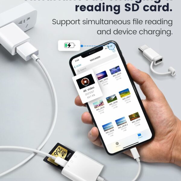 The Oyuiasle SD Card Reader for iPhone and iPad is a convenient plug-and-play accessory that allows users to view, transfer, and back up files from SD and microSD cards directly onto their iOS devices. Designed to simplify data management, it’s popular among photographers, game camera users, and anyone needing quick access to memory card content without a computer. Key Features: Compatibility: This card reader is compatible with iPhones and iPads through a Lightning connector, supporting devices running iOS 9.2 and later. It works with SD and microSD cards up to 512GB, providing flexibility for various storage needs. Plug and Play: With no need for additional apps, users can plug the reader into their device and access files directly through the Photos app or Files app on iOS. This makes it easy to view photos, videos, and documents quickly. Dual Slot Design: It has separate slots for SD and microSD cards, allowing users to insert both card types at once. This can be helpful for transferring content between cards or managing multiple storage devices. Versatile Use: The reader supports various formats (JPEG, RAW, and HD video formats, among others), making it ideal for use with trail and game cameras, GoPros, and digital cameras, especially when viewing images or footage in the field. Portable Design: Compact and lightweight, the reader is portable and easy to carry, ideal for photographers and travelers. This card reader provides an easy, app-free solution for transferring files directly to an iPhone or iPad, making it particularly useful for those needing quick access to content on the go.