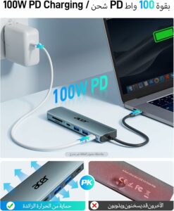 acer USB C Hub (7-in-1 Multi-Port) Type-C Adapter Hub to 4K HDMI, Micro SD Card Reader, USB C & USB A 3.0, 100W PD, Compatible with iPad Pro, MacBook Pro, Laptops