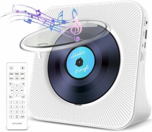 Exrp Desktop Vertical CD Player with Speakers HiFi, Portable CD Players for Home, Kpop CD Player Bluetooth, IR Remote Control, LED Screen, FM Radio, U Disk, AUX Port, Compatible Formats