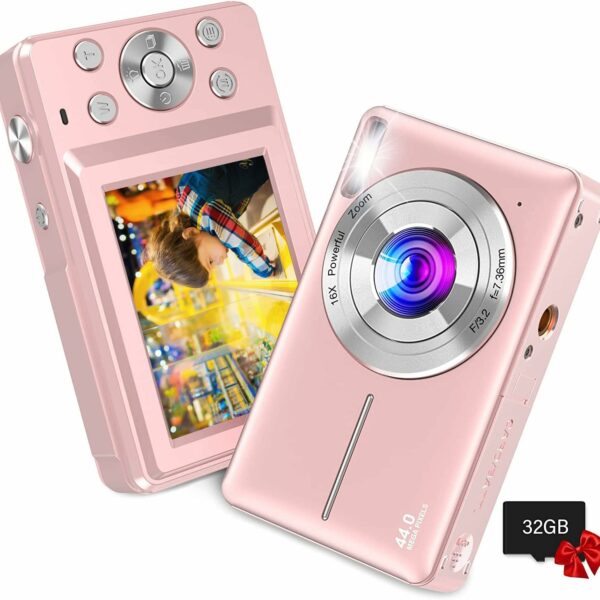 Exrp Digital Camera, FHD 1080P Digital Camera for Kids with 32GB SD Card 16X Digital Zoom, Compact Camera Point and Shoot Digital Cameras Portable Mini Camera for Teens Students Boys Girls Seniors