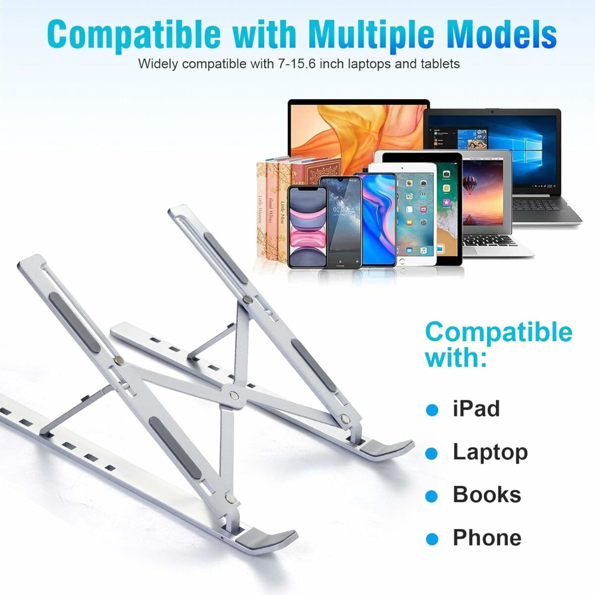 SKY-TOUCH Laptop Stand for Desk, Adjustable Laptop Riser ABS+Silicone Foldable Portable Laptop Holder, Ventilated Cooling Notebook Stand for MacBook Pro Air, Lenovo, Dell, HP, Laptops,Tablet