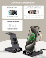 leChivée Wireless Charger for iPhone, 3 in 1 Wireless Charging Station with Clock for iPhone 16/15/14/13/12/11 Series, Watch Charger Compatible with Apple Watch Ultra 2/9/8/7/6/5/4, Air Pods 4