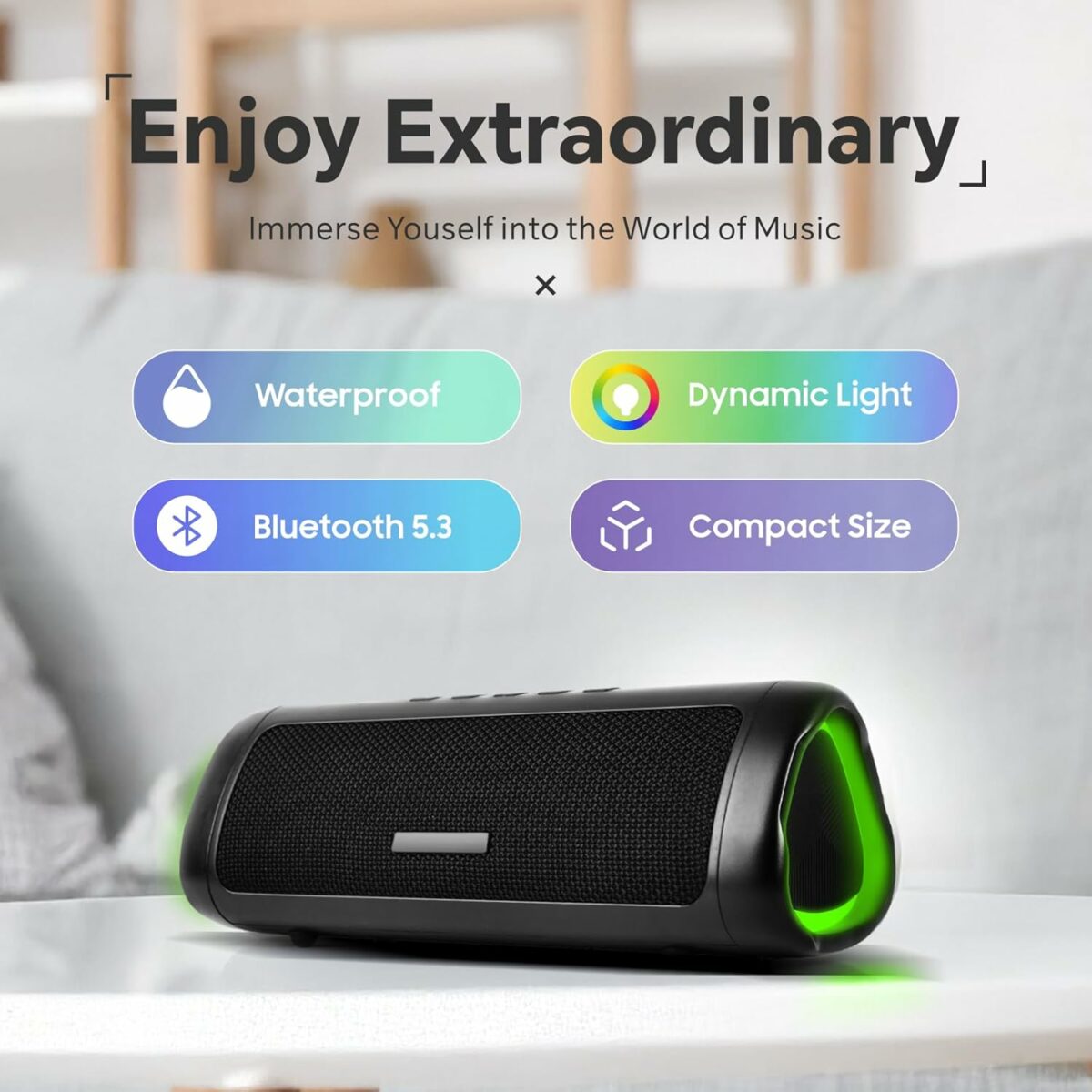 Baytion Portable Bluetooth Speaker, Portable Wireless Speaker with IPX5 Waterproof|TWS Paring|BT5.3|HD Sound|Up to 24H Playtime|Premium Design| Beat-Dynamic Light Show, for Party,Games,Movies,Outdoor