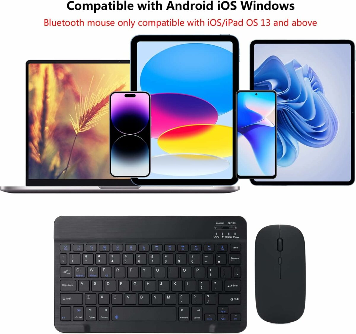 Rechargeable Bluetooth Keyboard and Mouse Combo Ultra-Slim Portable Compact Wireless Mouse Keyboard Set for Android Windows Tablet Cell Phone iPhone iPad Pro Air Mini, iPad OS/iOS 13 and above (Black)