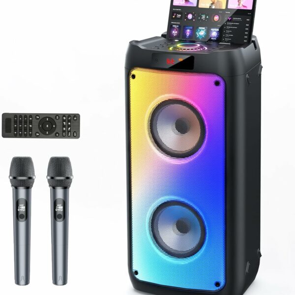 JYX Karaoke Machine with 2 Wireless Microphones, Portable Bluetooth Speaker for Adults & Kids, Big Party PA System with Disco Lights for Gatherings, The Best Gifts for Family