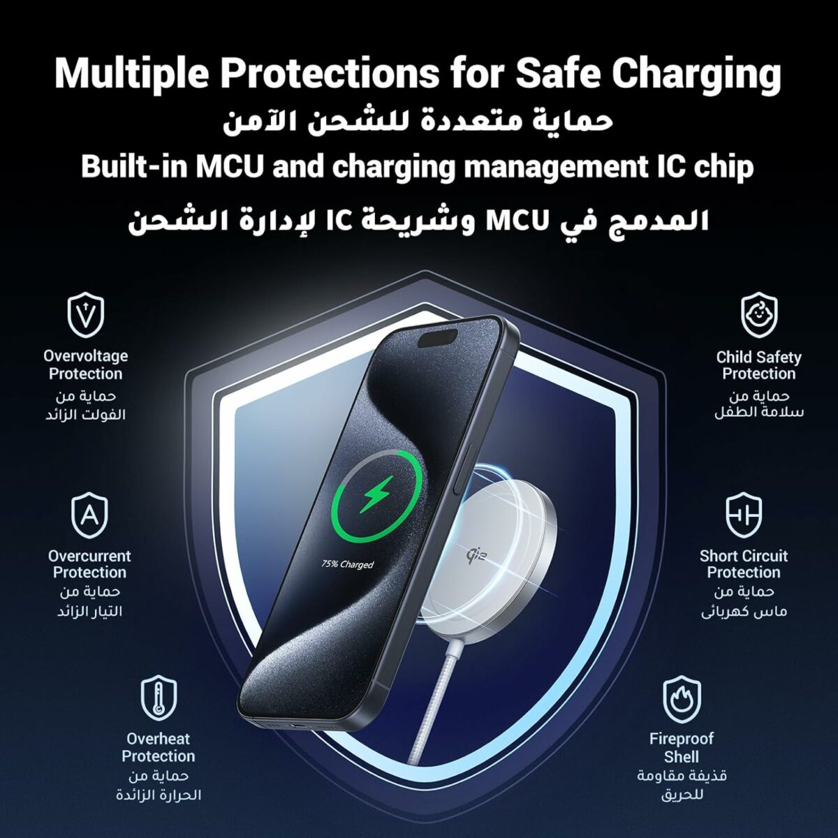 UGREEN MagFlow Wireless Charger 【Latest MPP Qi2 15W】【Apple MFi Certified】Magsafe Charger for iPhone Airpods Charging Pad Magnetic Fast Charger Type C Cable 1.5M for iPhone 16/15/14/13, AirPods 3/2/Pro