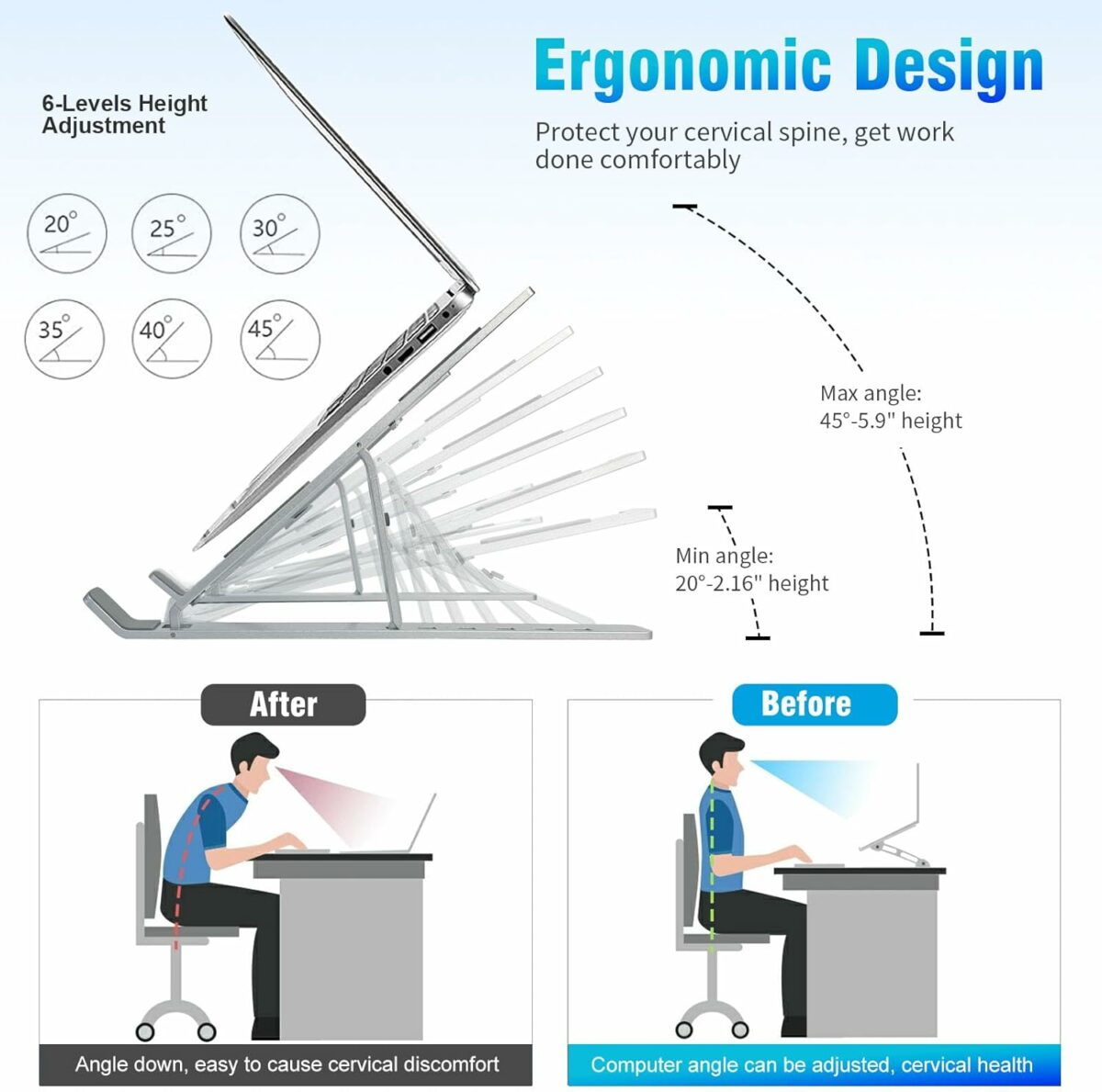 SKY-TOUCH Laptop Stand for Desk, Adjustable Laptop Riser ABS+Silicone Foldable Portable Laptop Holder, Ventilated Cooling Notebook Stand for MacBook Pro Air, Lenovo, Dell, HP, Laptops,Tablet