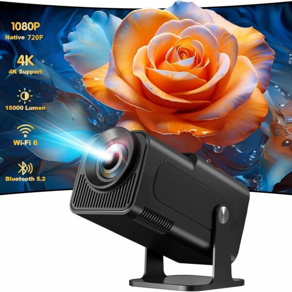 HY320 Mini Projector, Portable 1080P Projector with WiFi and Bluetooth, Smart Projector with Android 11, Auto Keystone Correction, 180° Rotatable Home Theater Projector for Phone/TV Stick, Black