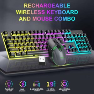 CHONCHOW Gaming Wireless Keyboard and Mouse Combo Metal Surface Rechanrgeable Big Battery 2800mah Mechanical Feel LED Backlit Compatible with Xbox one PS5 Laptop Computer Gamer(2.4G,G311,local)