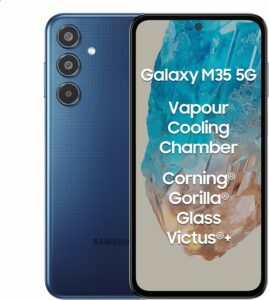 Samsung Galaxy M35 5G (Moonlight Blue,6GB RAM,128GB Storage)| Corning Gorilla Glass Victus+| AnTuTu Score 595K+ | Vapour Cooling Chamber | 6000mAh Battery | 120Hz Super AMOLED Display| Without Charger