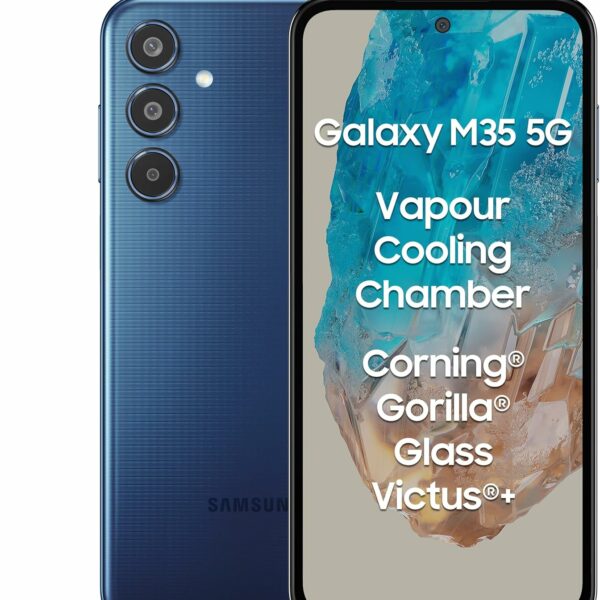 Samsung Galaxy M35 5G (Moonlight Blue,6GB RAM,128GB Storage)| Corning Gorilla Glass Victus+| AnTuTu Score 595K+ | Vapour Cooling Chamber | 6000mAh Battery | 120Hz Super AMOLED Display| Without Charger