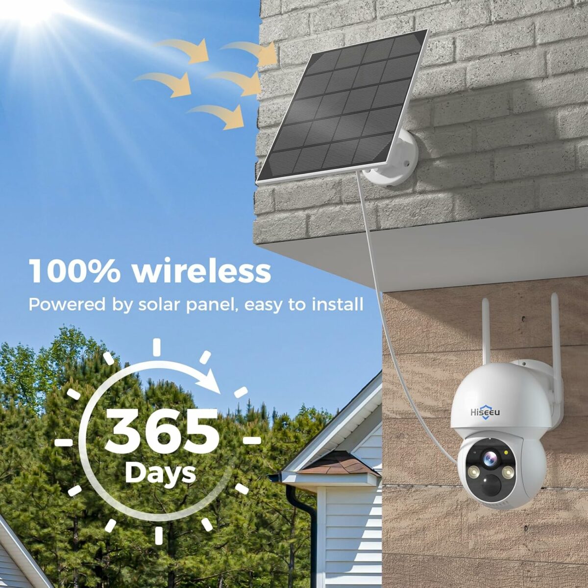 Hiseeu Wireless Solar Camera System Outdoor, 4PCS 4MP Home Battery Camera with 1T HDD, PTZ 360 View, PIR Motion Detection, Color Night Vision, IP66, 2-Way Audio, 2.4G WiFi, No Monthly Fee