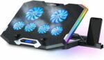 TopMate C11 Laptop Cooling Pad RGB Gaming Notebook Cooler, Laptop Fan Stand Adjustable Height with 6 Quiet Fans and Phone Holder, Computer Chill Mat, for 15.6-17.3 Inch Laptops - Blue LED Light