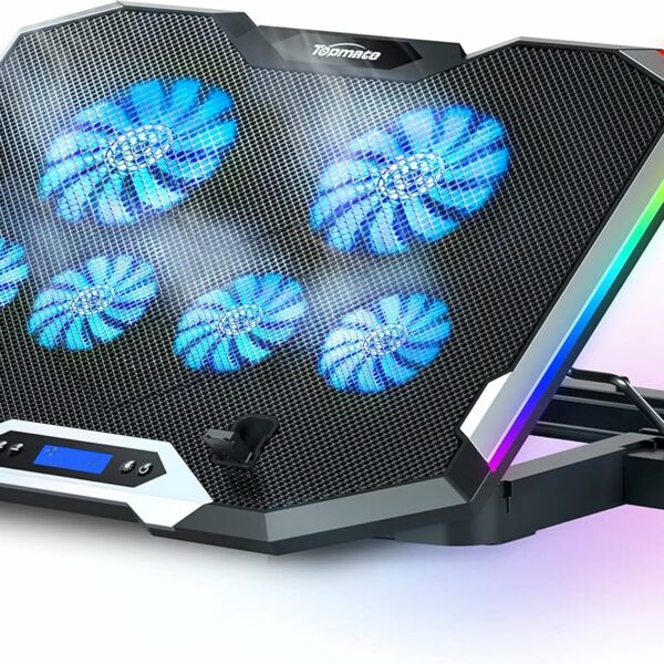 TopMate C11 Laptop Cooling Pad RGB Gaming Notebook Cooler, Laptop Fan Stand Adjustable Height with 6 Quiet Fans and Phone Holder, Computer Chill Mat, for 15.6-17.3 Inch Laptops - Blue LED Light