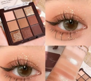 لوحة ظلال العيون Hisyi Mocha Chocolate - 9 ظلال بني طبيعي وذهبي مع لمسات لامعة ومات، مكياج عيون طويل الأمد 1 لوحة ظلال العيون