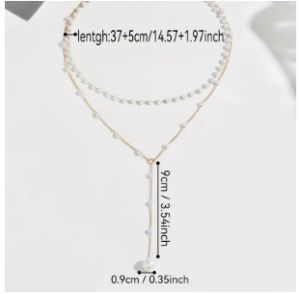 قلادة مزدوجة بطبقتين بأسلوب عتيق أنيق مع لمسات من اللؤلؤ المقلد وتعليقة بشراشيب 3 قلادة مزدوجة بطبقتين بأسلوب عتيق أنيق مع لمسات من اللؤلؤ المقلد وتعليقة بشراشيب