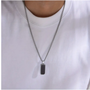 قطعة واحدة من قلادة الفولاذ المقاوم للصدأ، قلادة رجالية بسيطة باللون الأسود 2 قطعة واحدة من قلادة الفولاذ المقاوم للصدأ، قلادة رجالية بسيطة باللون الأسود