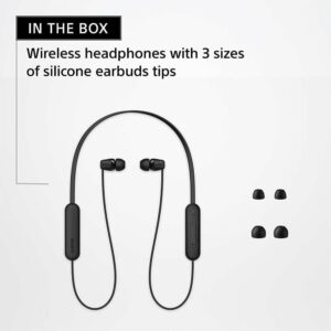 Sony WI C100 Wireless in Ear Bluetooth Headphones with Built in Microphone, Black, WIC100/B, WI-C100-Black, Small