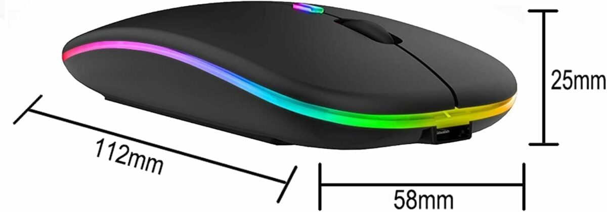 ANYOUI Wireless Bluetooth Mouse, LED Slim Dual Mode (Bluetooth 5.1 + USB) 2.4GHz Rechargeable Silent Bluetooth Wireless Mouse, Computer Mice with USB Receiver(Black)