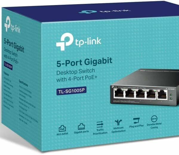 TP-Link 5-Port Gigabit Desktop PoE Switch with 4-Port PoE+, 65 W for all PoE ports, Metal Casing, Plug and Play, Ideal for IP Surveillance and Access Point(TL-SG1005P)