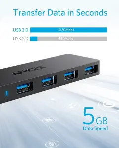 Anker 4-Port Ultra Slim Usb3.0 Data Hub Black 1 Anker 4-Port Ultra Slim Usb3.0 Data Hub Black