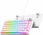 Baytion Mechanical Gaming Keyboard, 82 Keys 75% Compact Gaming Keyboard with Rainbow LED Backlit Wired Anti-Ghosting Mechanical Keyboard with Knob for Windows and Mac, White(Red Switches）