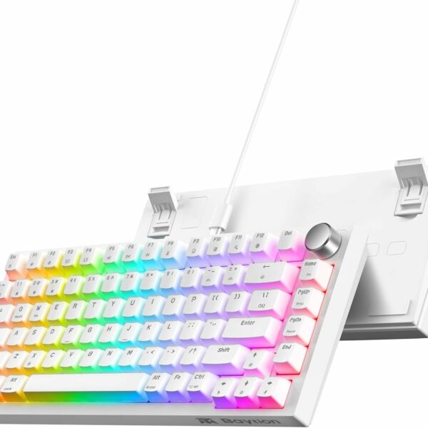 Baytion Mechanical Gaming Keyboard, 82 Keys 75% Compact Gaming Keyboard with Rainbow LED Backlit Wired Anti-Ghosting Mechanical Keyboard with Knob for Windows and Mac, White(Red Switches）