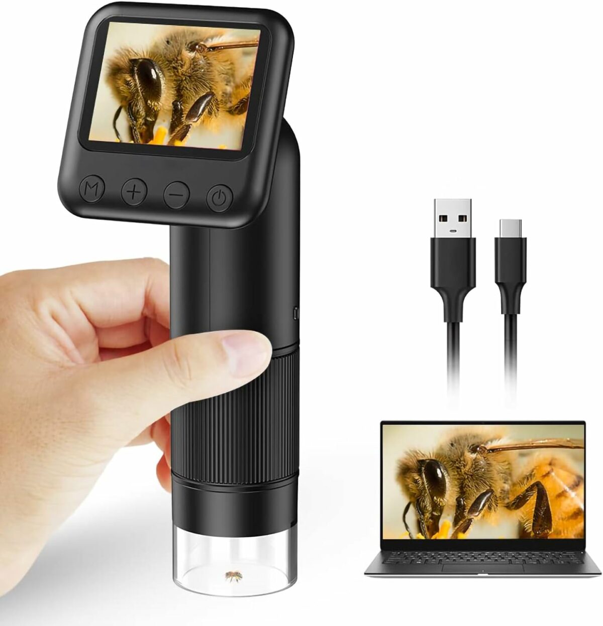 KASTWAVE Handheld Digital Microscope with 2” LCD Screen, 800X Pocket Portable Microscope for Kids with Adjustable Lights Coins Electronic Magnifier Camera, USB to PC