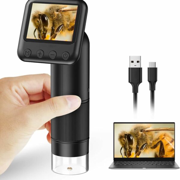 KASTWAVE Handheld Digital Microscope with 2” LCD Screen, 800X Pocket Portable Microscope for Kids with Adjustable Lights Coins Electronic Magnifier Camera, USB to PC