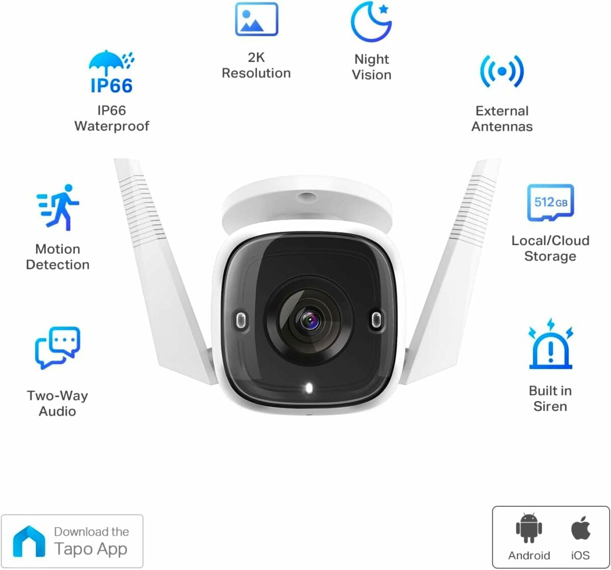 Tapo TP-Link 2K HD Security Camera Outdoor Wired,