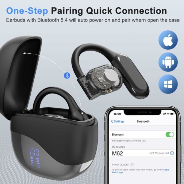 Open Ear Earphones with Earhooks Bluetooth 5.4 Headphones