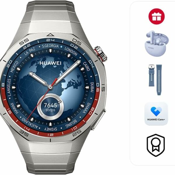 HUAWEI WATCH GT5 Pro 46 mm Smartwatch, Sharp-Edged Design, upto14 Days Battery Life, Pro-level Sports Watch, iOS & Android Compatible, HUAWEI Care+, 3 Month Extra warranty, Titanium + Gifts