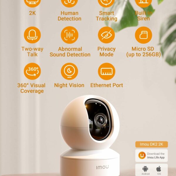 Imou Camera 2K Camera for Home Wifi Cameras Security Camera 360° Indoor Surveillance Cameras Ultra-Clear Camera Human Detection, Abnormal Sound for Baby Monitor Night Vision, Smart Tracking(DK2 2K)