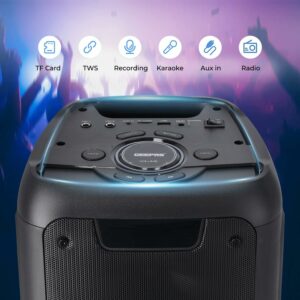 Geepas Rechargeable Professional Speaker, 40000W PMPO, GMS11168 | TWS Connection, BT/FM/USB/TF Card | LED Display | Wireless Microphone | 7.4V/3000mAh Lithium Battery