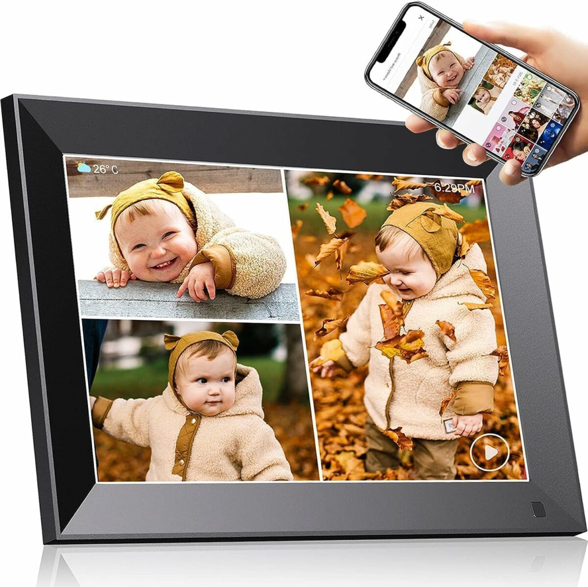 Kialloy Smart Cloud Digital Photo Frame Wifi 10.1 Inch Recording Picture Frames Built in 32GB Electronic photo frame with Video Clips and Photos Instantly Share via Email or App,Auto-Rotate