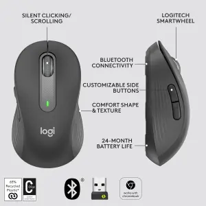 Logitech Signature M650 L Wireless Mouse - For Large Sized Hands 1 Logitech Signature M650 L Wireless Mouse - For Large Sized Hands, 2-Year Battery, Silent Clicks, Customisable Side Buttons, Bluetooth, for PC/Mac/Multi-Device/Chromebook - Graphite