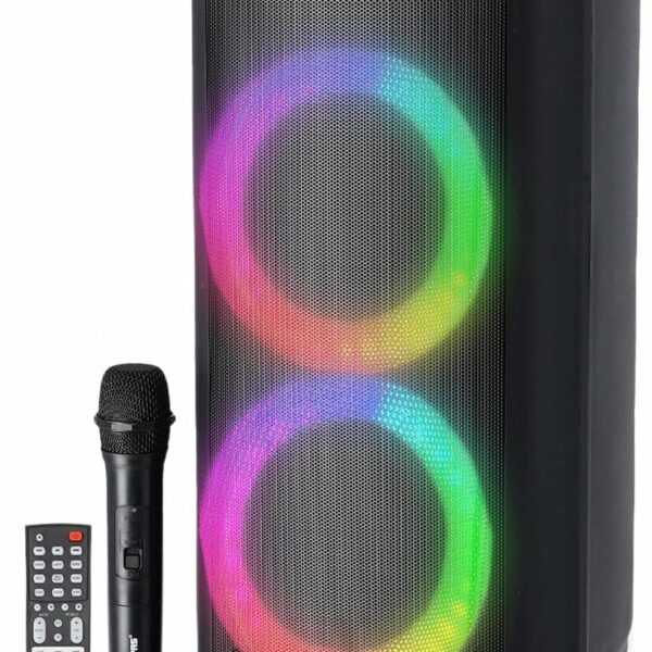 Geepas Rechargeable Professional Speaker, 40000W PMPO, GMS11168 | TWS Connection, BT/FM/USB/TF Card | LED Display | Wireless Microphone | 7.4V/3000mAh Lithium Battery