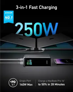 Anker Prime 27,650mAh Power Bank (250W) with 100W Charging Base, 3-Port Portable Charger, Smart App, Compatible with Macbook Pro/Air, iPhone 16/15/14 Series, Huawei, Samsung, Dell, AirPods, Xiaomi 3 Anker Prime 27,650mAh Power Bank (250W) with 100W