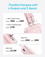 Anker Zolo Power Bank, 20,000mAh 30W Max Fast Portable Charger with Built-in USB-C and MFi Certified Lightning Cables, 1 USB-C, 1 USB-A, Battery Pack for iPhone 16/15/14 Series, Galaxy, and more