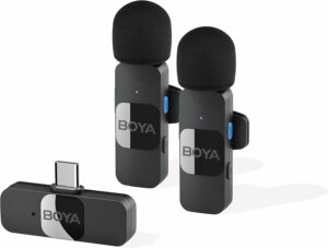 BOYA Dual Wireless Lavalier Lapel Microphone for Android Smartphone iPhone15 Laptop - Omnidirectional USB C Condenser Video Recording Mic for Interview Podcast Vlog YouTube Live Stream (TX+TX+RX)