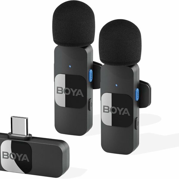 BOYA Dual Wireless Lavalier Lapel Microphone for Android Smartphone iPhone15 Laptop - Omnidirectional USB C Condenser Video Recording Mic for Interview Podcast Vlog YouTube Live Stream (TX+TX+RX)