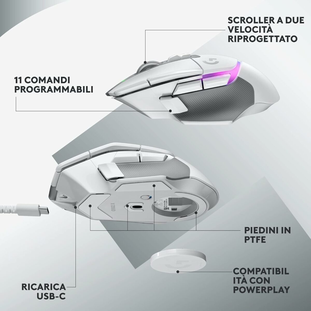 Logitech G502 X PLUS LIGHTSPEED Wireless RGB Gaming Mouse - Optical with LIGHTFORCE hybrid switches, LIGHTSYNC RGB, HERO 25K sensor, compatible PC macOS/Windows White