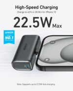 Anker Nano Power Bank, Mini Portable Charger with Built-In Foldable USB-C Connector, 5,000mAh Battery Pack 22.5W, For iPhone 16/15 Series, Samsung, Huawei, iPad, AirPods, Xiaomi, Vivo, Oppo and More