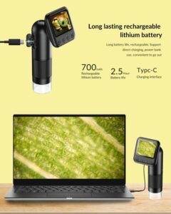 KASTWAVE Handheld Digital Microscope with 2” LCD Screen, 800X Pocket Portable Microscope for Kids with Adjustable Lights Coins Electronic Magnifier Camera, USB to PC