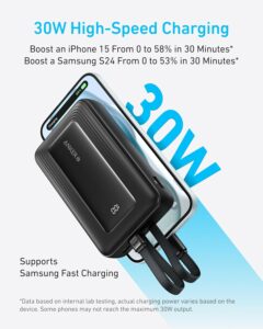 Anker Zolo Power Bank, 20,000mAh 30W Max Fast Portable Charger with Built-in USB-C and MFi Certified Lightning Cables, 1 USB-C, 1 USB-A, Battery Pack for iPhone 16/15/14 Series, Galaxy, and more