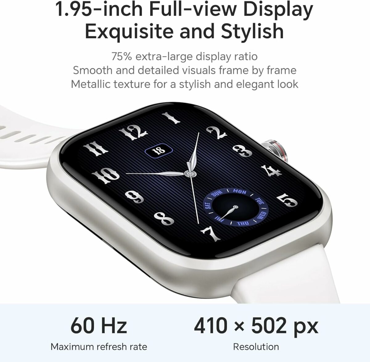 HONOR CHOICE Smart Watch, 1.95 inch AMOLED, Spo2, Bluetooth Calling, GPS, 12 Days Standy,5ATM, Compatible with Android and iOS, White