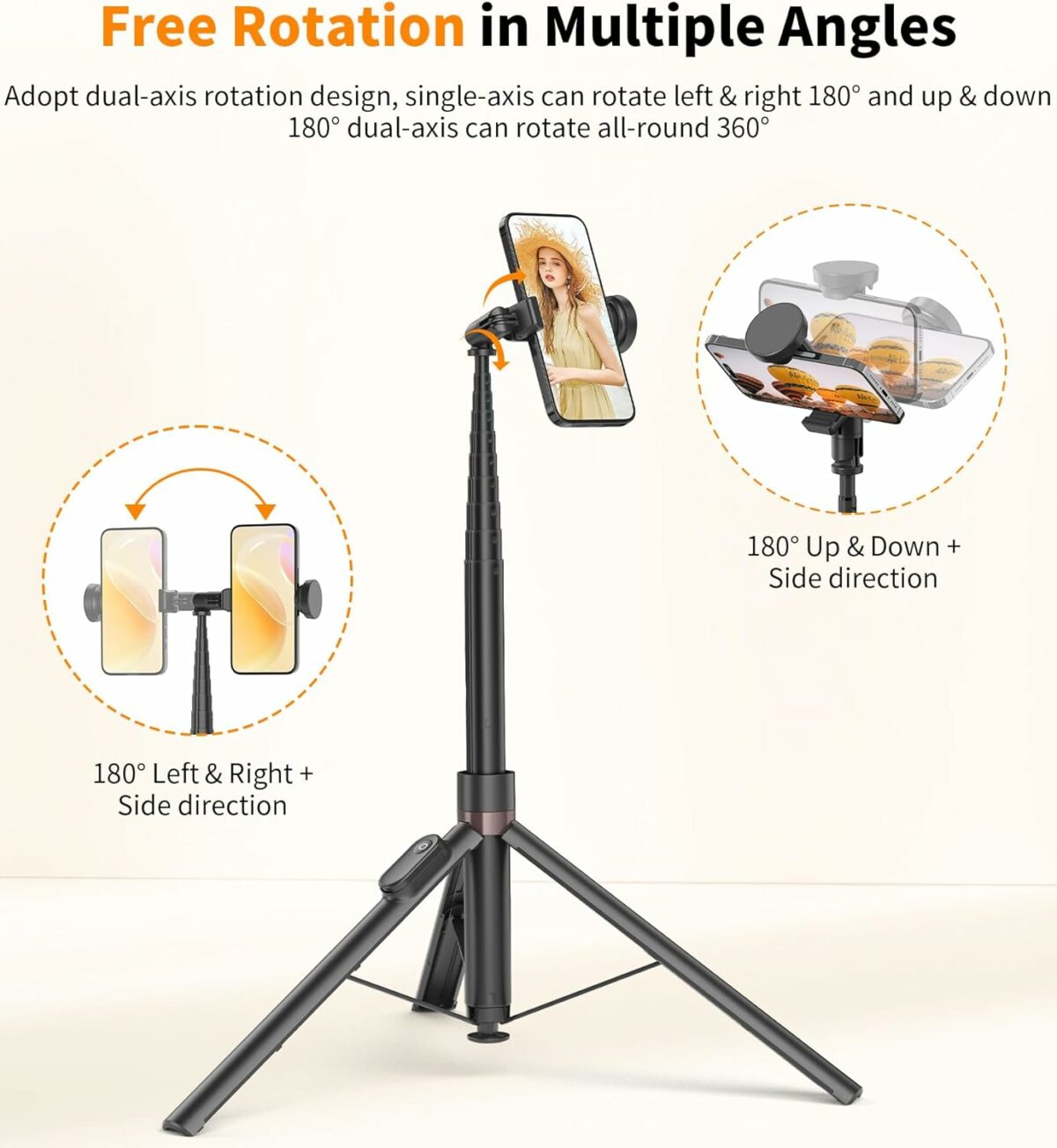 TONEOF 180cm Automatic Tripod Selfie Stick, 360° Roatation Phone Tripod Stand with Magnetic Remote, Cell Phone Tripod for Travel,Tall Smartphone Tripod Compatible with iPhone(Black)