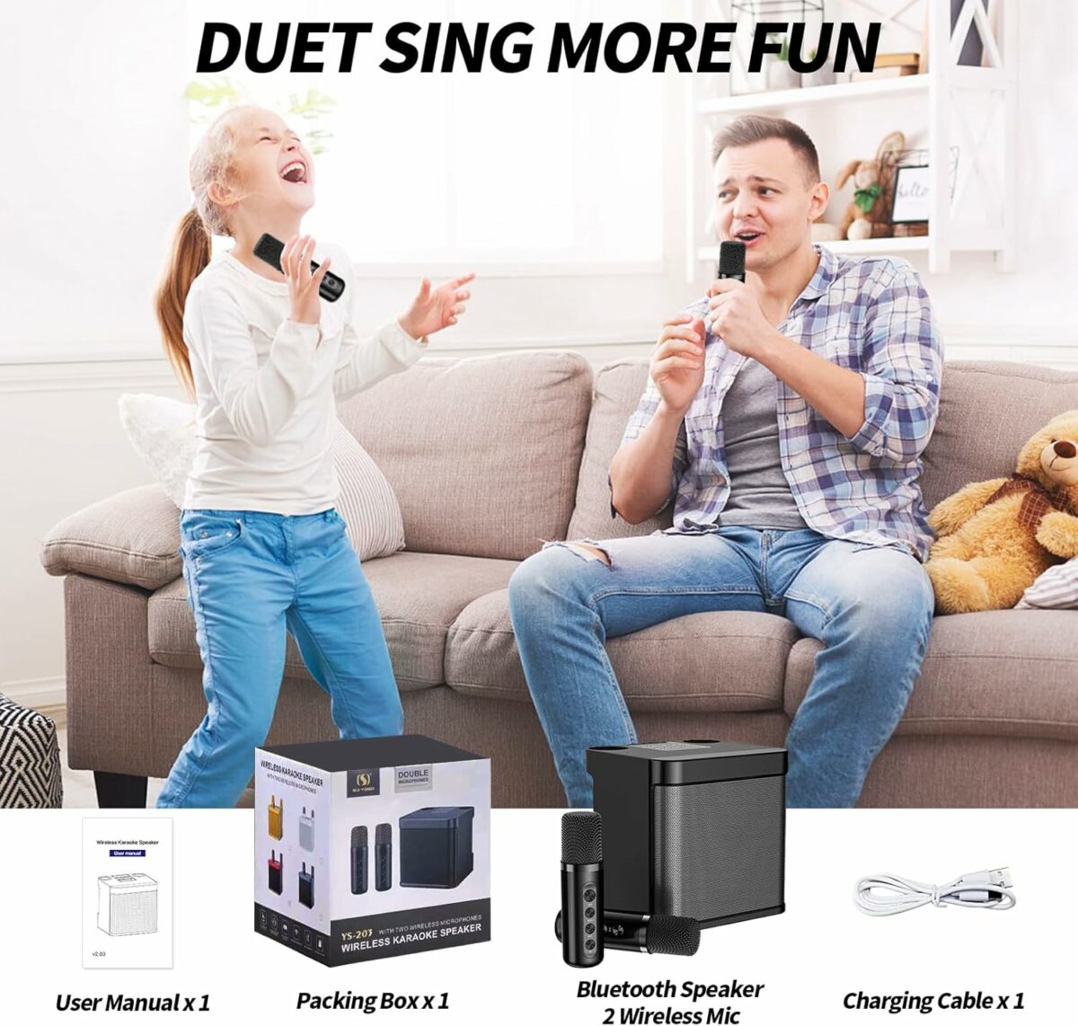 ACHAS Karaoke Machine for Adults & Kids,Portable Bluetooth Karaoke Speaker with 2 Wireless Microphones PA Speaker System for Indoor Outdoor Party, Family Party